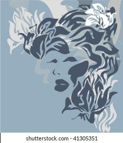 VECTOR Background with a portrait of the beautiful young girl