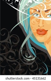 VECTOR Background with a portrait of the beautiful young girl