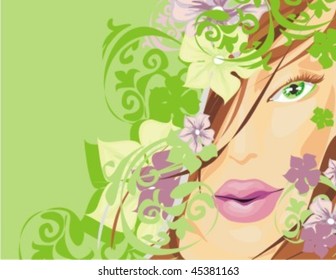 VECTOR Background with a portrait of the beautiful young girl