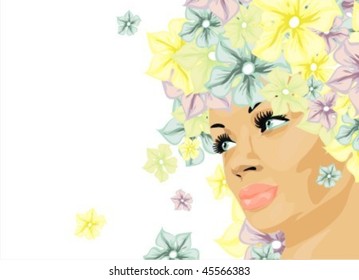 VECTOR background with a portrait of the beautiful young girl
