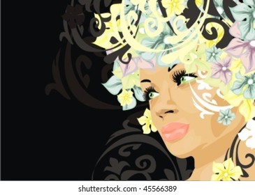 VECTOR background with a portrait of the beautiful young girl