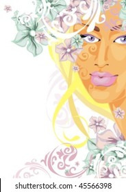 VECTOR background with a portrait of the beautiful young girl