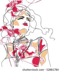 VECTOR background with a portrait of the beautiful young girl