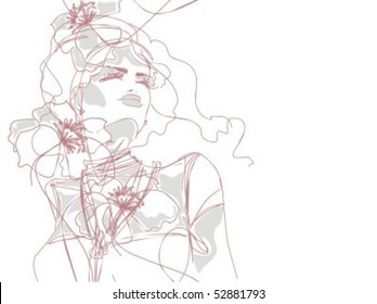 VECTOR background with a portrait of the beautiful young girl
