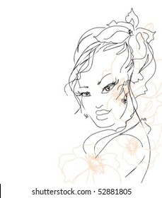 VECTOR background with a portrait of the beautiful young girl