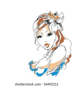 VECTOR background with a portrait of the beautiful young girl