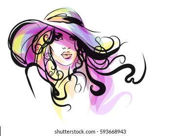  VECTOR Background with a portrait of the beautiful young girl
