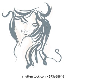  VECTOR Background with a portrait of the beautiful young girl