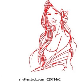 VECTOR   background with a portrait of the beautiful young girl