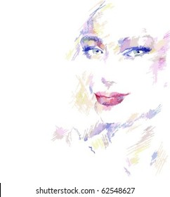 VECTOR   background with a portrait of the beautiful young girl