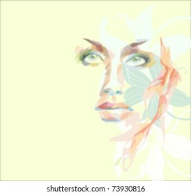 VECTOR background with a portrait of the beautiful young girl