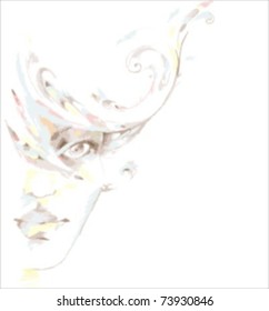VECTOR background with a portrait of the beautiful young girl