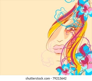  VECTOR background with a portrait of the beautiful young girl