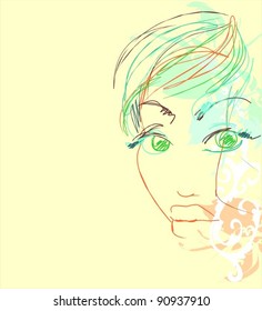 VECTOR Background with a portrait of the beautiful young girl