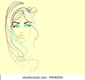 VECTOR Background with a portrait of the beautiful young girl