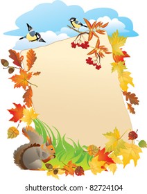 Vector background with portrait frame with Autumn Leafs