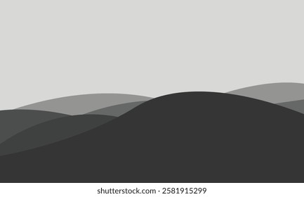 The vector background portrays a landscape in gradient gray tones, offering a sophisticated and understated design ideal for contemporary digital artwork.

