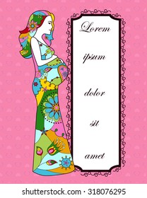 Vector background with pregnant woman and banner
