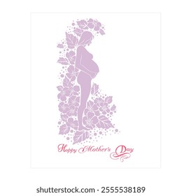 Vector background with pregnat woman standing in pink flowers