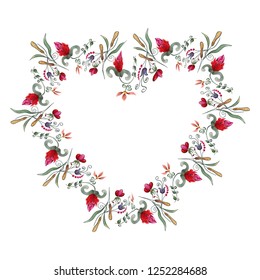 Vector background with pretty flowers in a heart shape