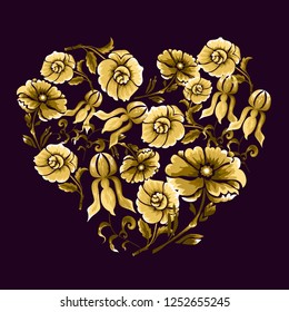 Vector background with pretty flowers in a heart shape
