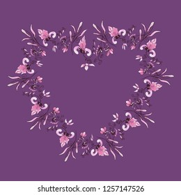 Vector background with pretty flowers in a heart shape