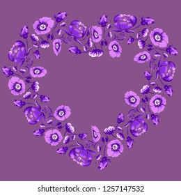 Vector background with pretty flowers in a heart shape