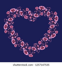Vector background with pretty flowers in a heart shape