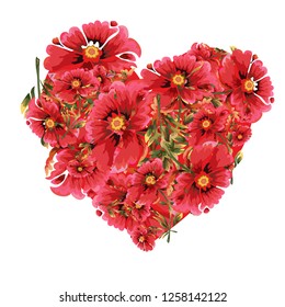Vector background with pretty flowers in a heart shape