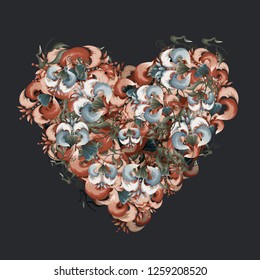 Vector background with pretty flowers in a heart shape