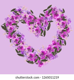Vector background with pretty flowers in a heart shape