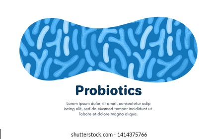 Vector background with probiotics. Bifidobacterium, lactobacillus. Lactic acid bacterium. Microbiome. Medicine or dietary supplement. Landing page, banner, mailing, advertising, label, presentation