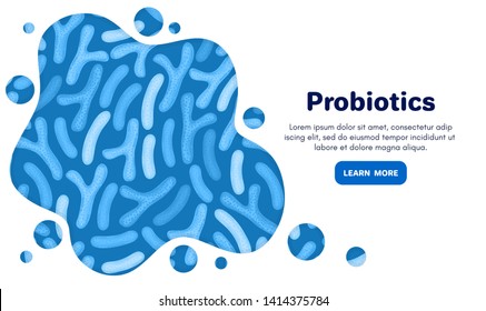 Vector background with probiotics. Bifidobacterium, lactobacillus. Lactic acid bacterium. Microbiome. Medicine or dietary supplement. Landing page, banner, mailing, advertising, label, presentation