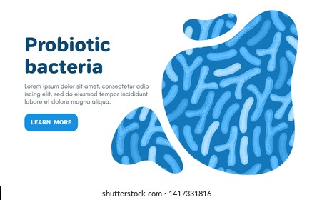 Vector background with probiotics. Bifidobacterium, lactobacillus. Lactic acid bacterium. Microbiome. Medicine or dietary supplement. Landing page, banner, mailing, advertising, label, presentation
