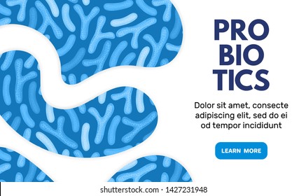 Vector background with probiotics. Bifidobacterium, lactobacillus. Lactic acid bacterium. Microbiome. Medicine or dietary supplement. Landing page, banner, mailing, advertising, label, presentation