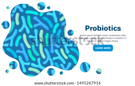 Vector background with probiotics. Bifidobacterium, lactobacillus. Lactic acid bacterium. Microbiome. Medicine or dietary supplement. Landing page, banner, mailing, advertising, label, presentation