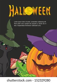 Vector background with a pumpkin for Halloween and toadstool