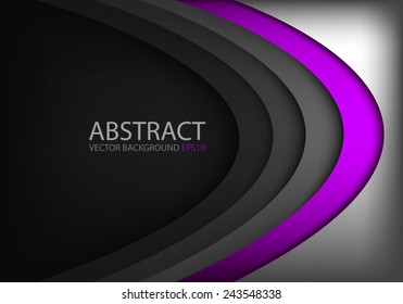 Vector background purple curve on black overlap layer with silver bright color and dark space for text and message modern website design