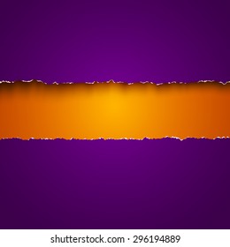 Vector background with purple and orange torn papers