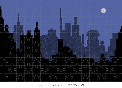Vector background puzzle with silhouette of the city.