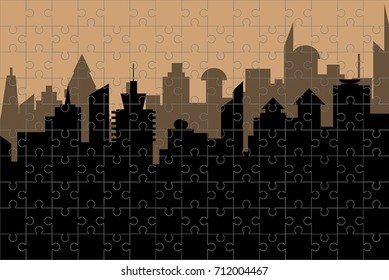 Vector background puzzle with silhouette of the city.