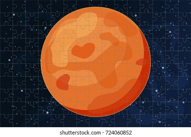 Vector background puzzle of space with Mars, stars and planet.