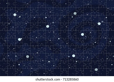 Vector background puzzle with space, stars and planet.