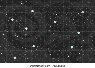 Vector background puzzle with space, stars and planet.