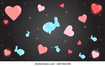 Vector background with rabbits and hearts. Idea for Easter.