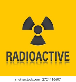 Vector background with radioactivity warning symbol and text with mirroring.