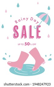 vector background with rain boots in the rain for banners, cards, flyers, social media wallpapers, etc.