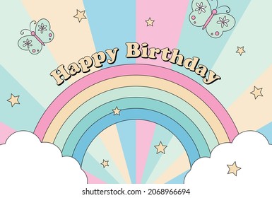 vector background with a rainbow and butterflies in the sky for banners, cards, flyers, social media wallpapers, etc.