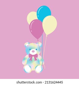 vector background with rainbow teddy bear with balloons for banners, cards, flyers, social media wallpapers, etc.