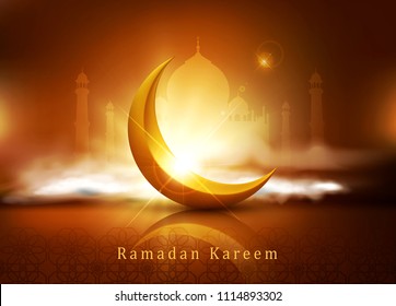 vector background for Ramadan holiday with clouds, mosque, crescent and an inscription
"Ramadan Kareem".A template for a banner, postcards.